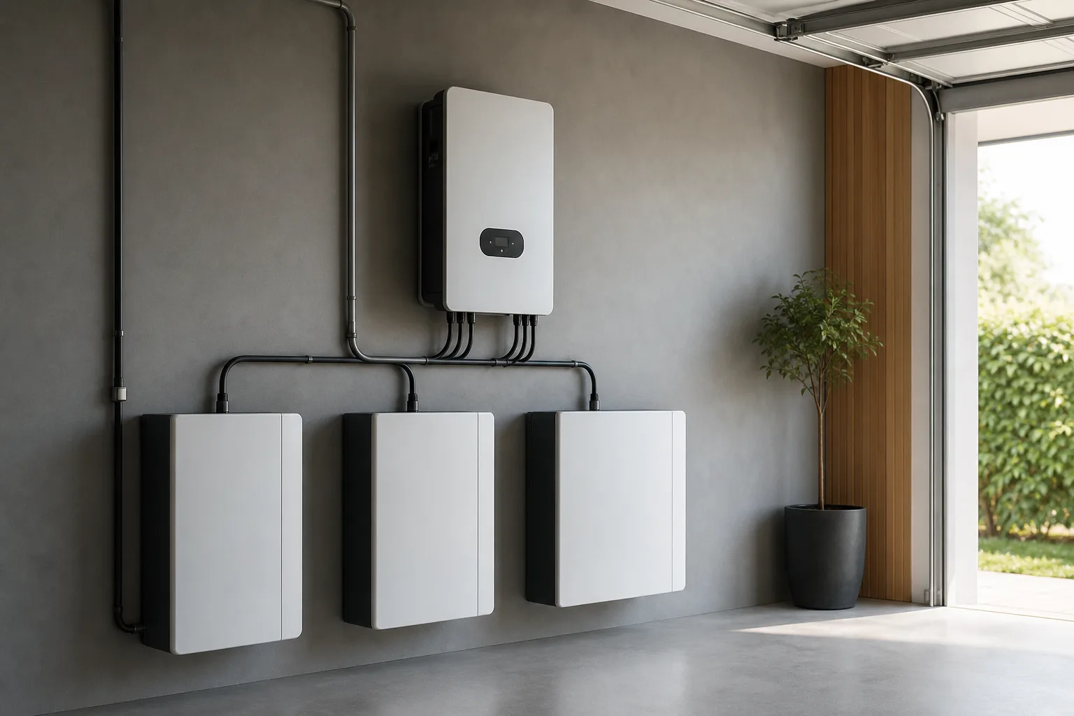 Home battery storage system and inverter installed in a garage
