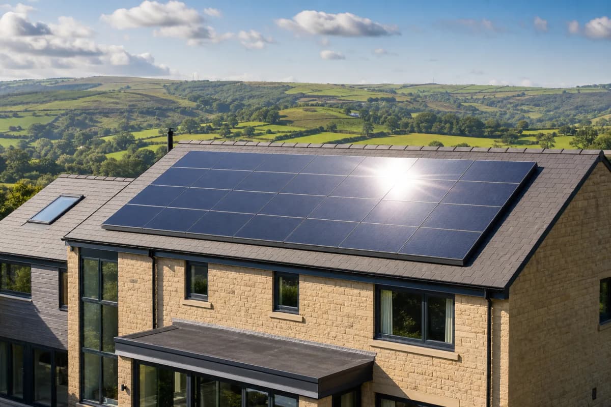 Solar panels installed on a modern British home roof