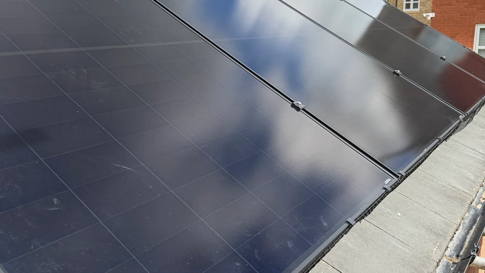 Close-up of solar panels installed on a West Yorkshire roof